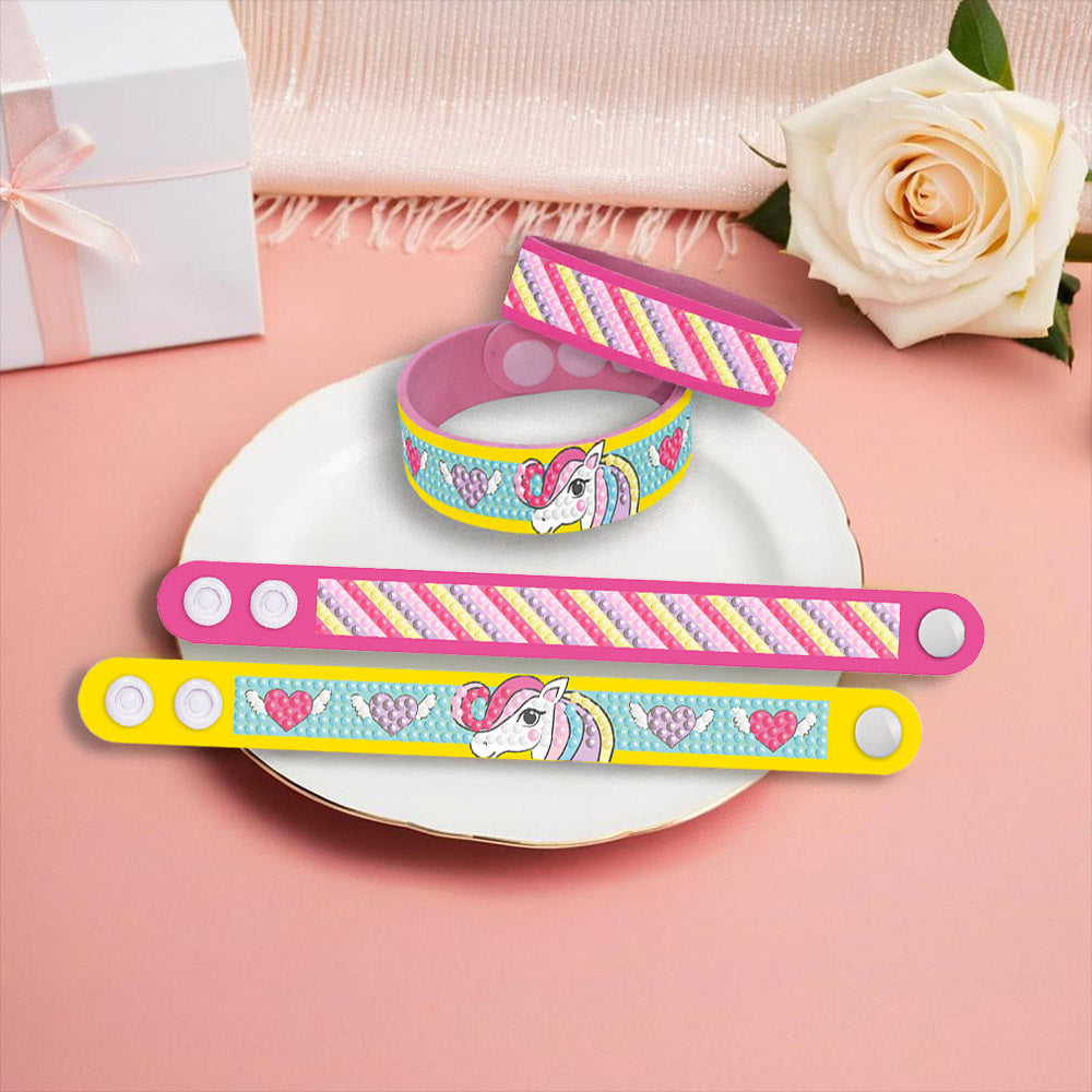 2 Pièces Arc-en-Ciel et Licorne Bracelet Broderie Diamant
