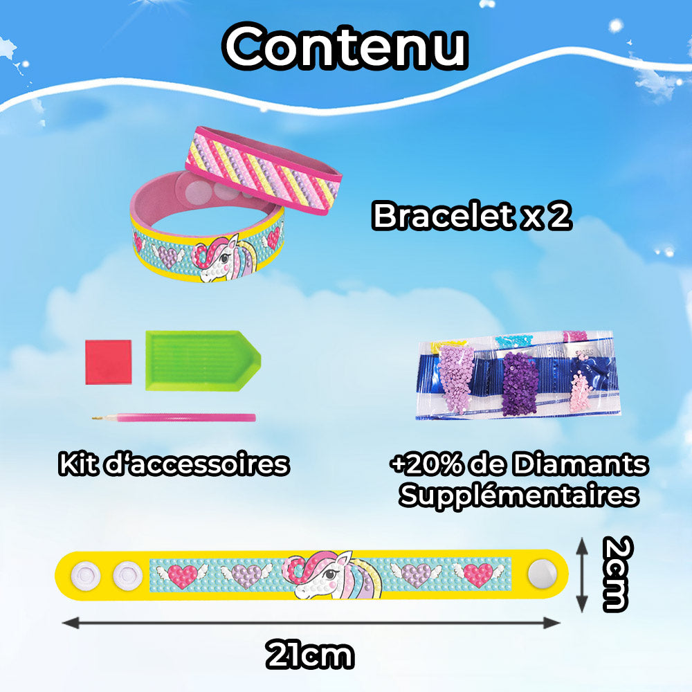 2 Pièces Arc-en-Ciel et Licorne Bracelet Broderie Diamant