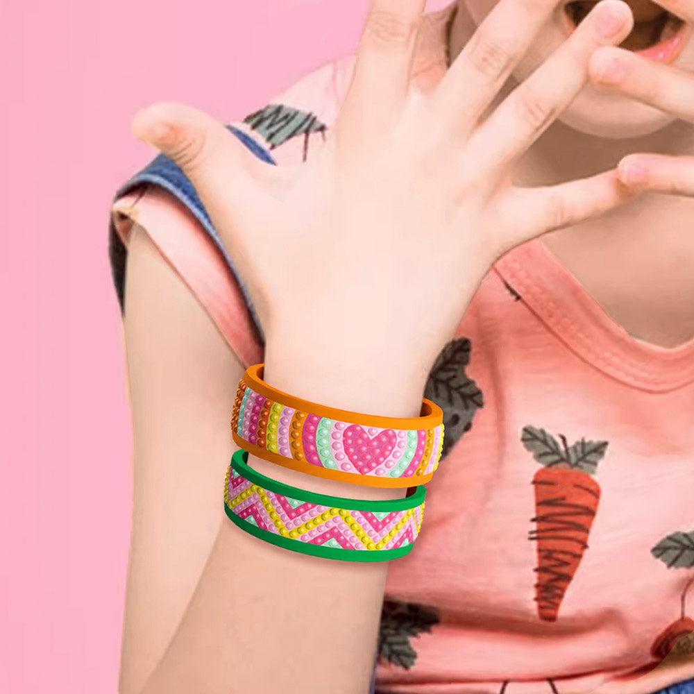 2 Pièces Arc-en-Ciel et Motif Cœur Bracelet Broderie Diamant