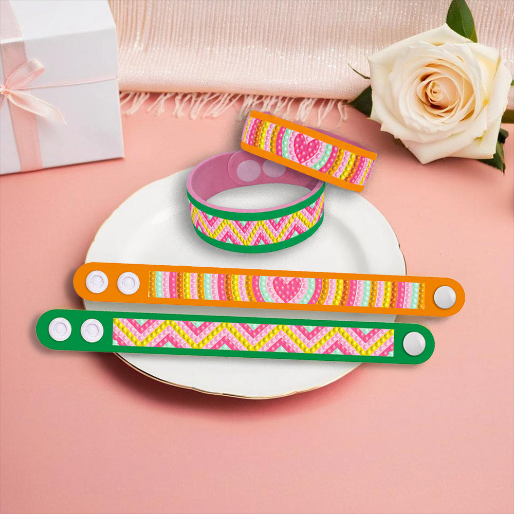 2 Pièces Arc-en-Ciel et Motif Cœur Bracelet Broderie Diamant