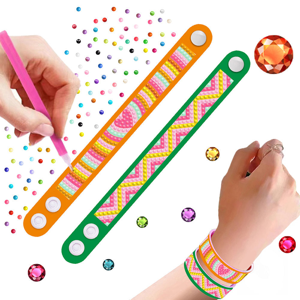 2 Pièces Arc-en-Ciel et Motif Cœur Bracelet Broderie Diamant
