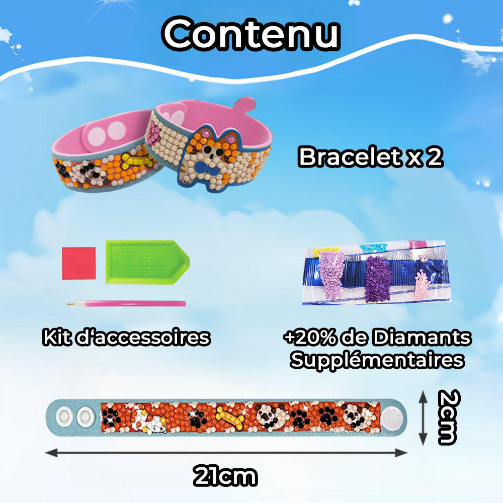 2 Pièces Chien Mignon Bracelet Broderie Diamant