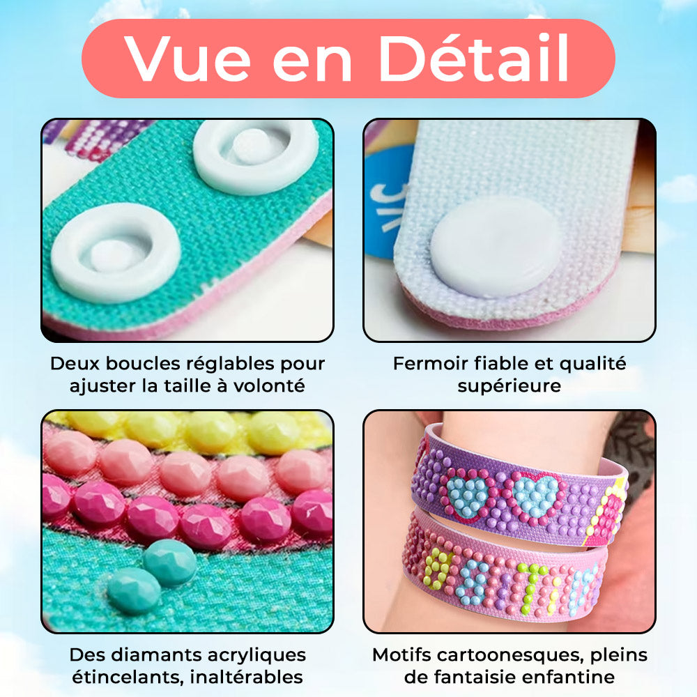 2 Pièces Cœur Romantique Bracelet Broderie Diamant