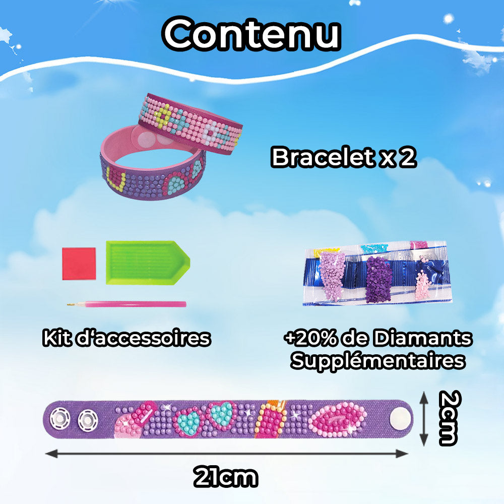 2 Pièces Cœur Romantique Bracelet Broderie Diamant