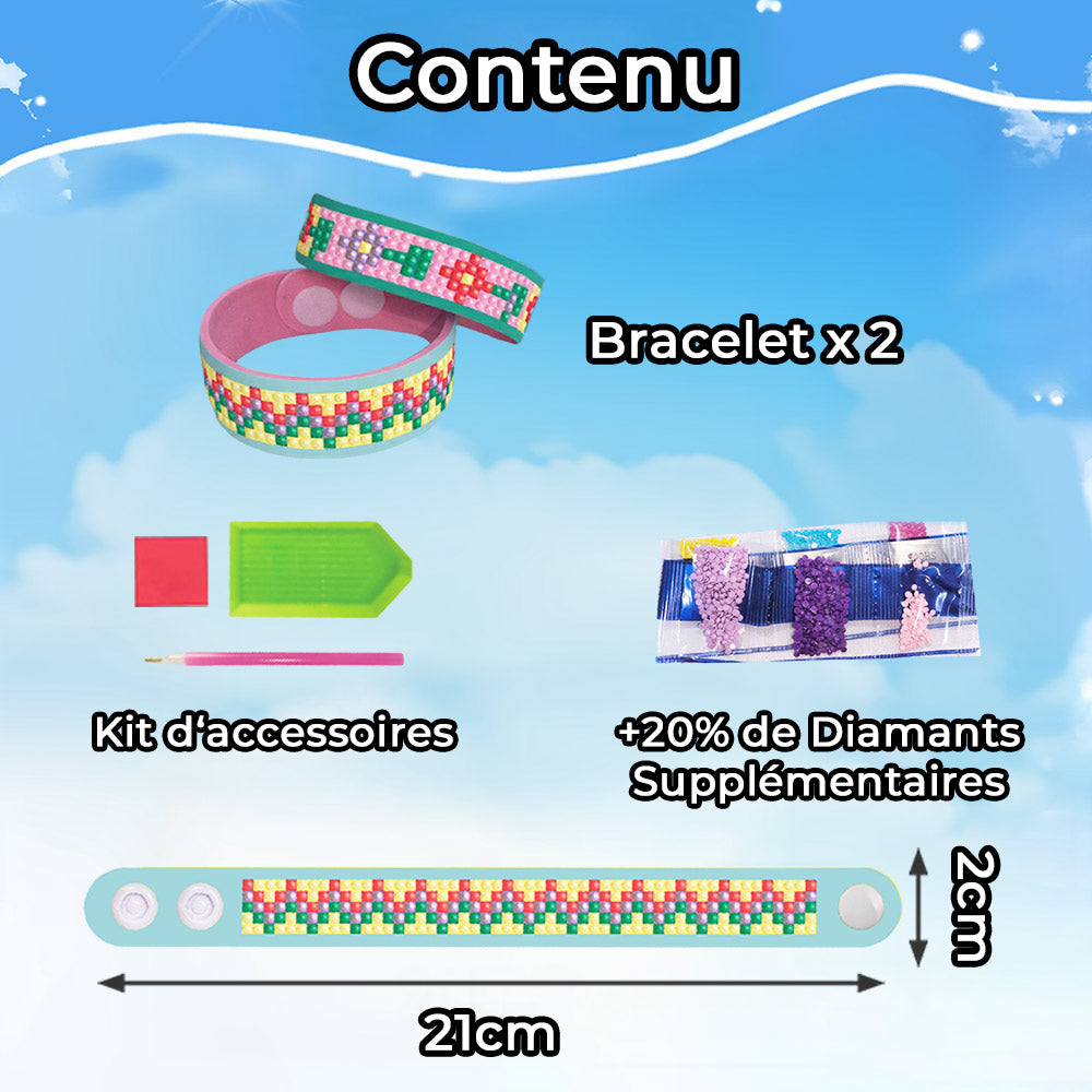 2 Pièces Fleur et Motif Abstrait Bracelet Broderie Diamant