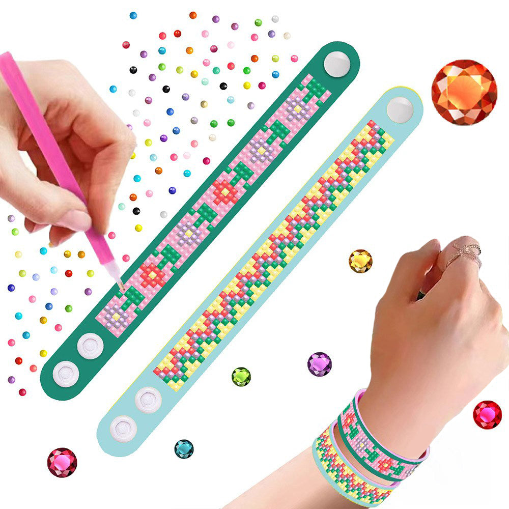 2 Pièces Fleur et Motif Abstrait Bracelet Broderie Diamant