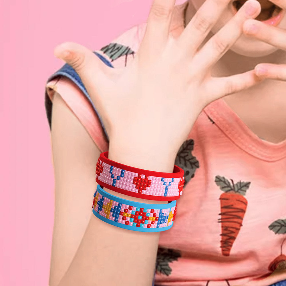 2 Pièces Motif Cœur Bracelet Broderie Diamant