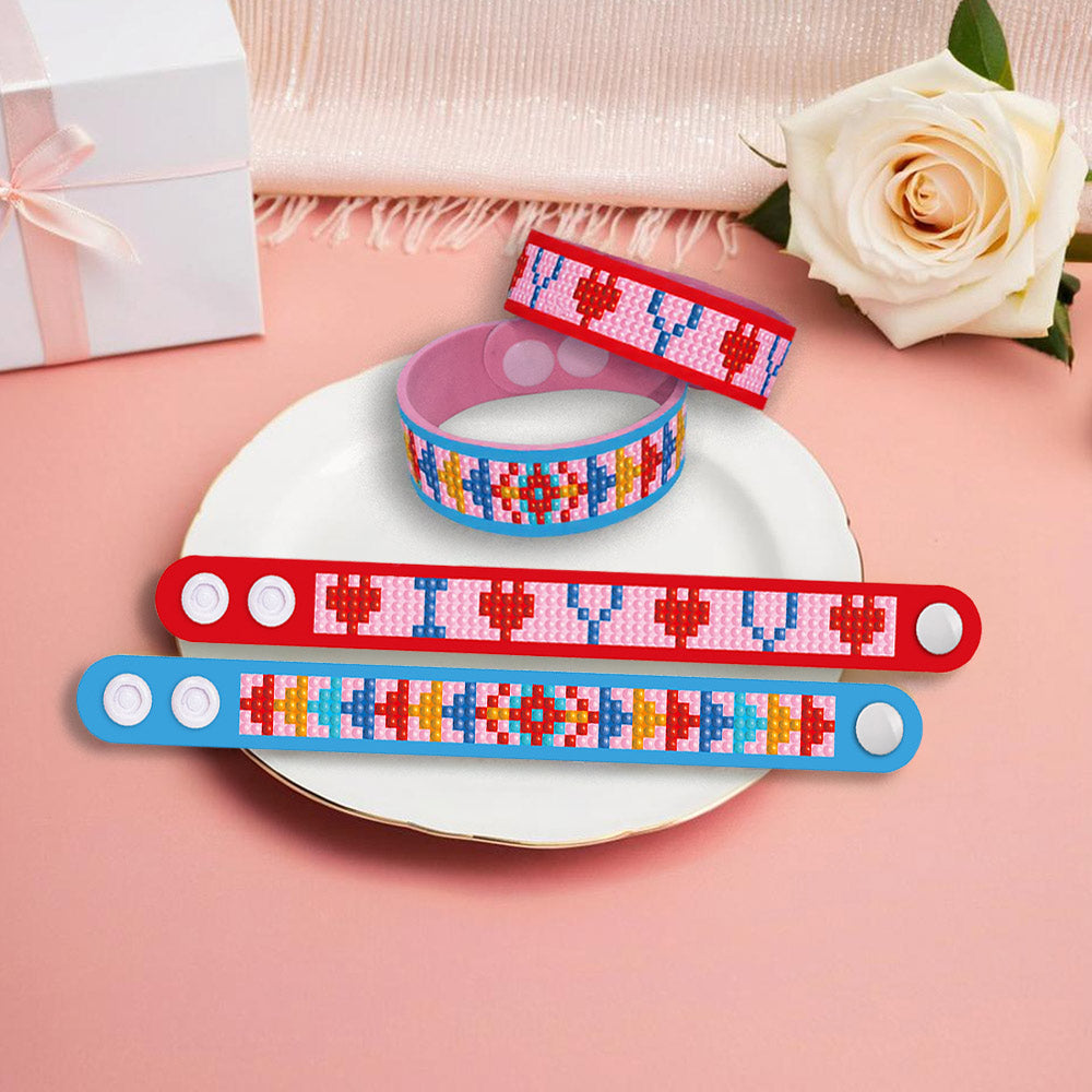 2 Pièces Motif Cœur Bracelet Broderie Diamant
