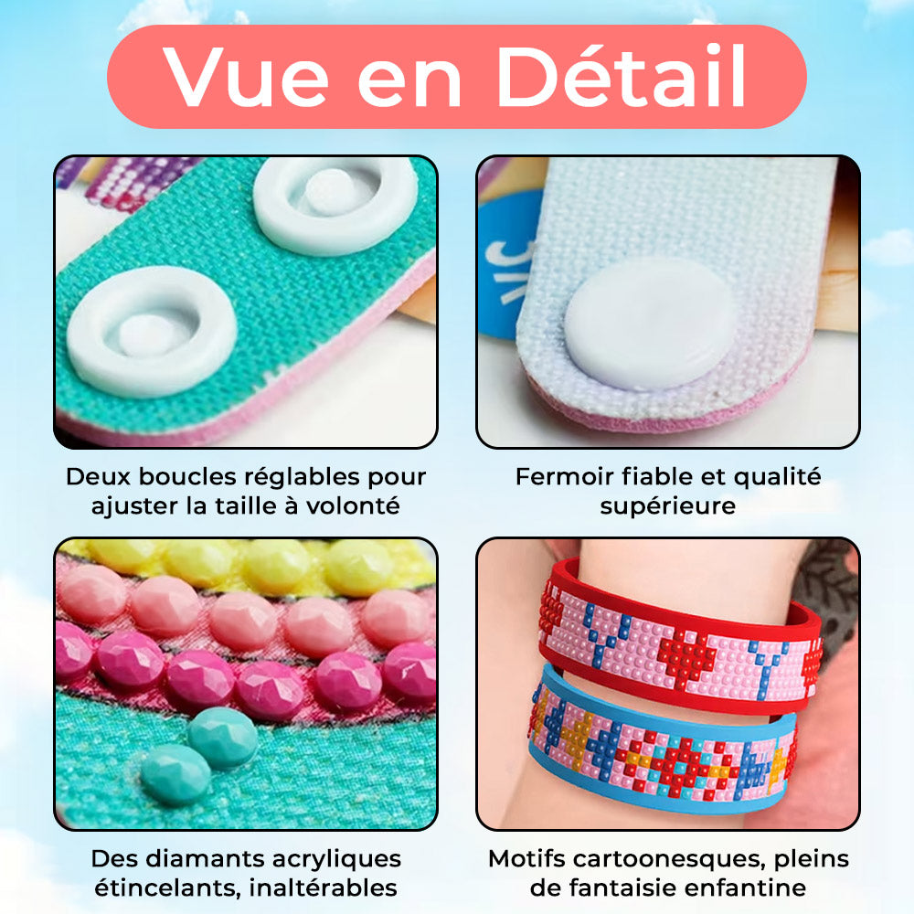 2 Pièces Motif Cœur Bracelet Broderie Diamant