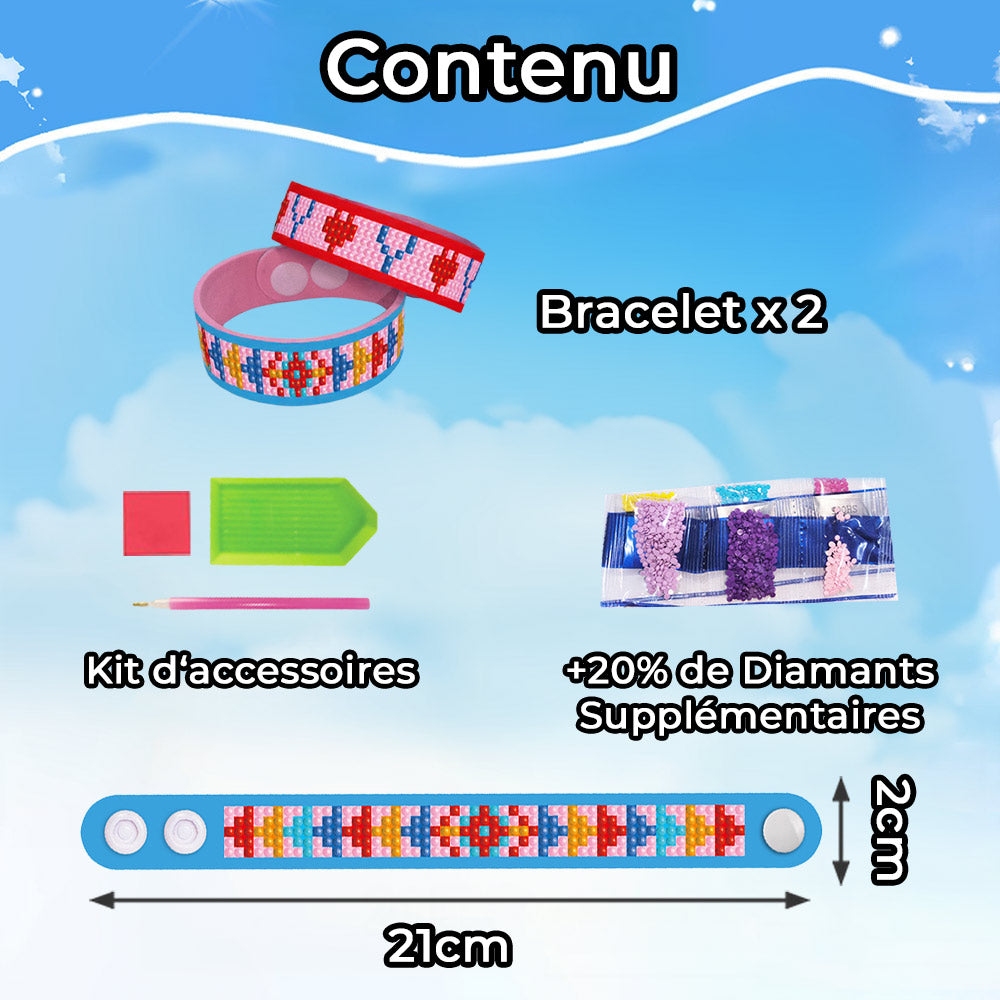 2 Pièces Motif Cœur Bracelet Broderie Diamant