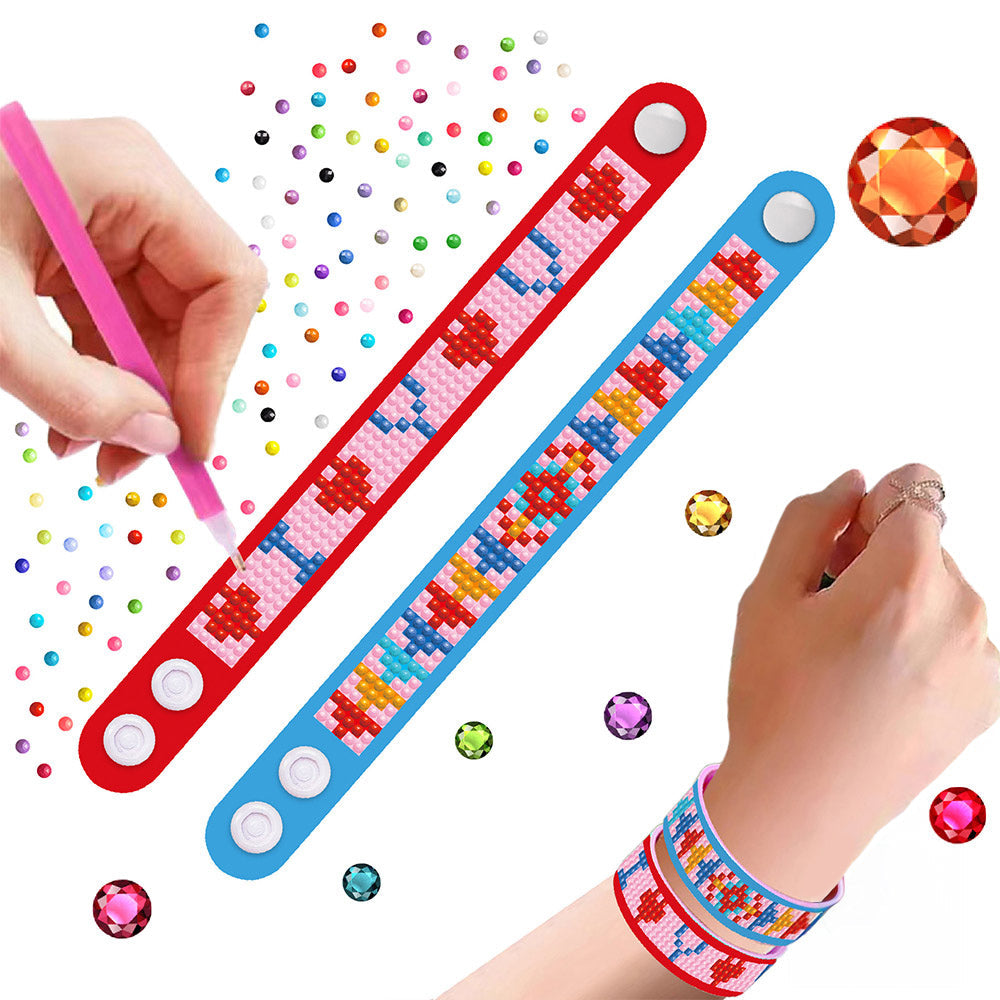 2 Pièces Motif Cœur Bracelet Broderie Diamant