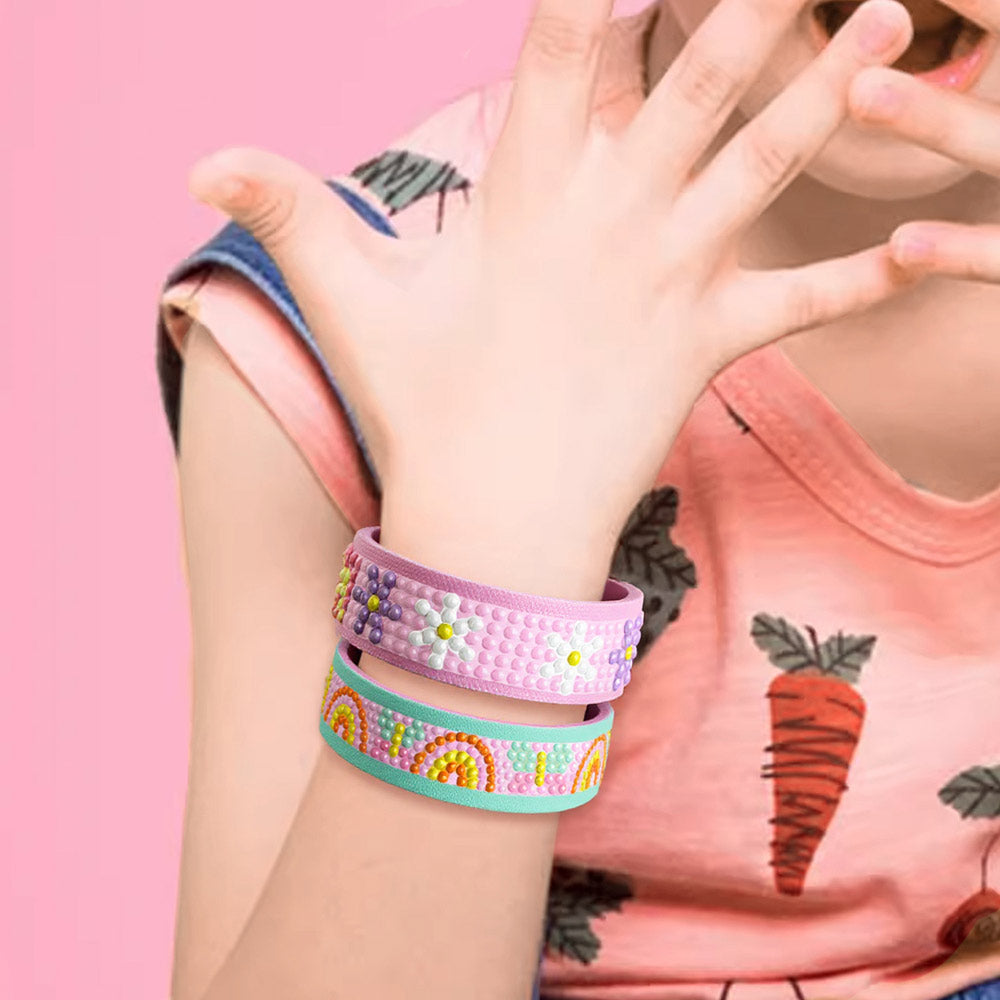 2 Pièces Papillon, Fleur et Arc-en-Ciel Bracelet Broderie Diamant