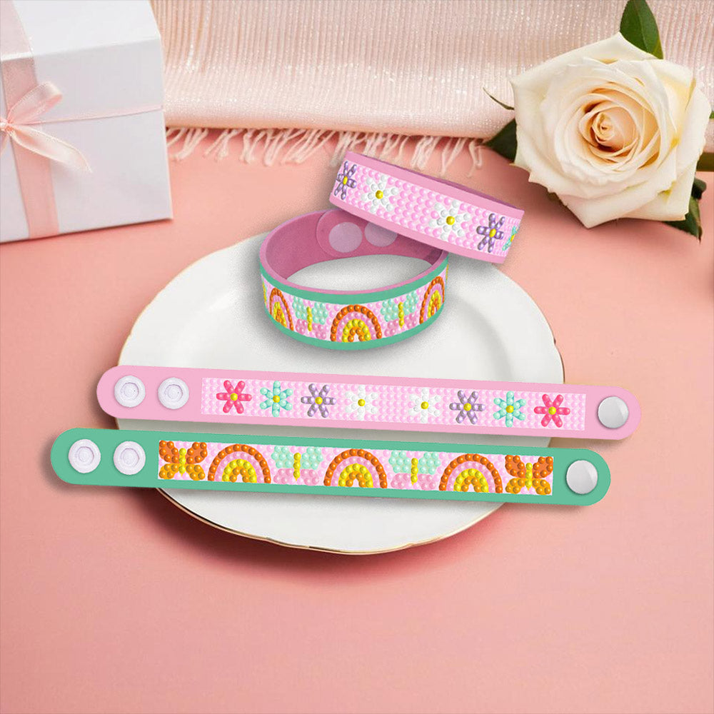 2 Pièces Papillon, Fleur et Arc-en-Ciel Bracelet Broderie Diamant