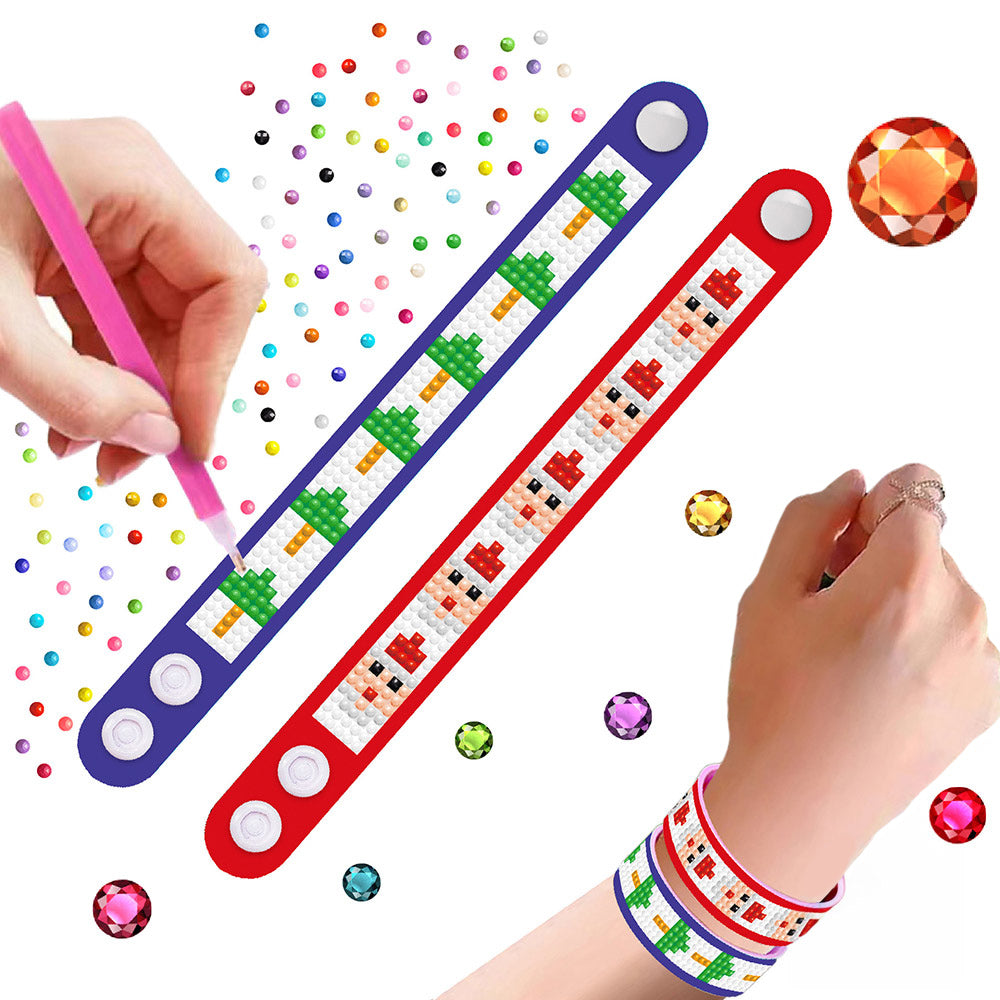 2 Pièces Père Noël et Sapin de Noël Bracelet Broderie Diamant