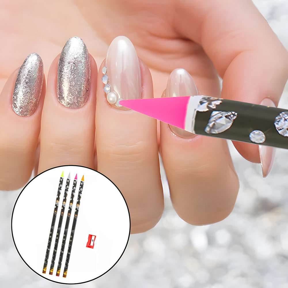 4 Pièces Stylo à Strass Autocollant avec Taille-Crayon