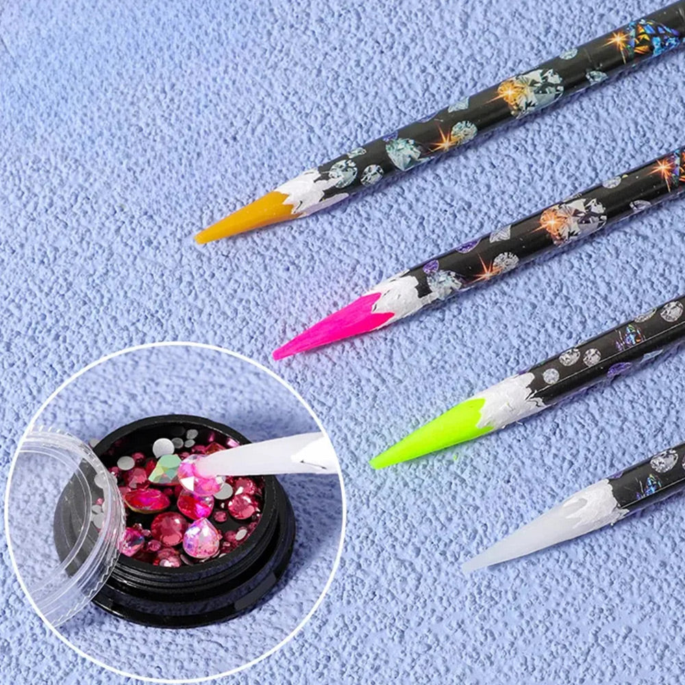 4 Pièces Stylo à Strass Autocollant avec Taille-Crayon