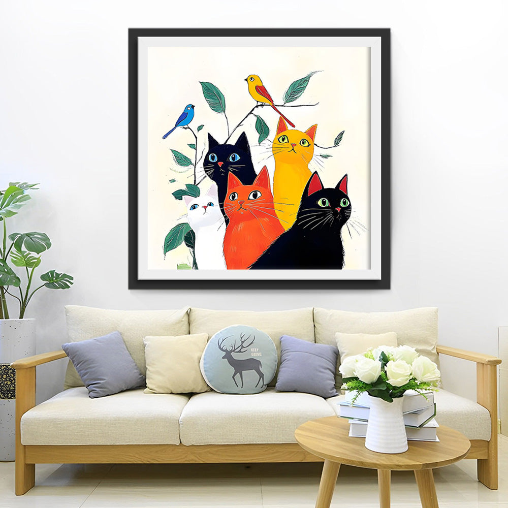 5 Chats de Couleurs Differentes Broderie Diamant