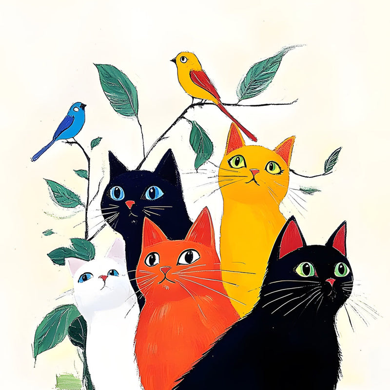 5 Chats de Couleurs Differentes Broderie Diamant