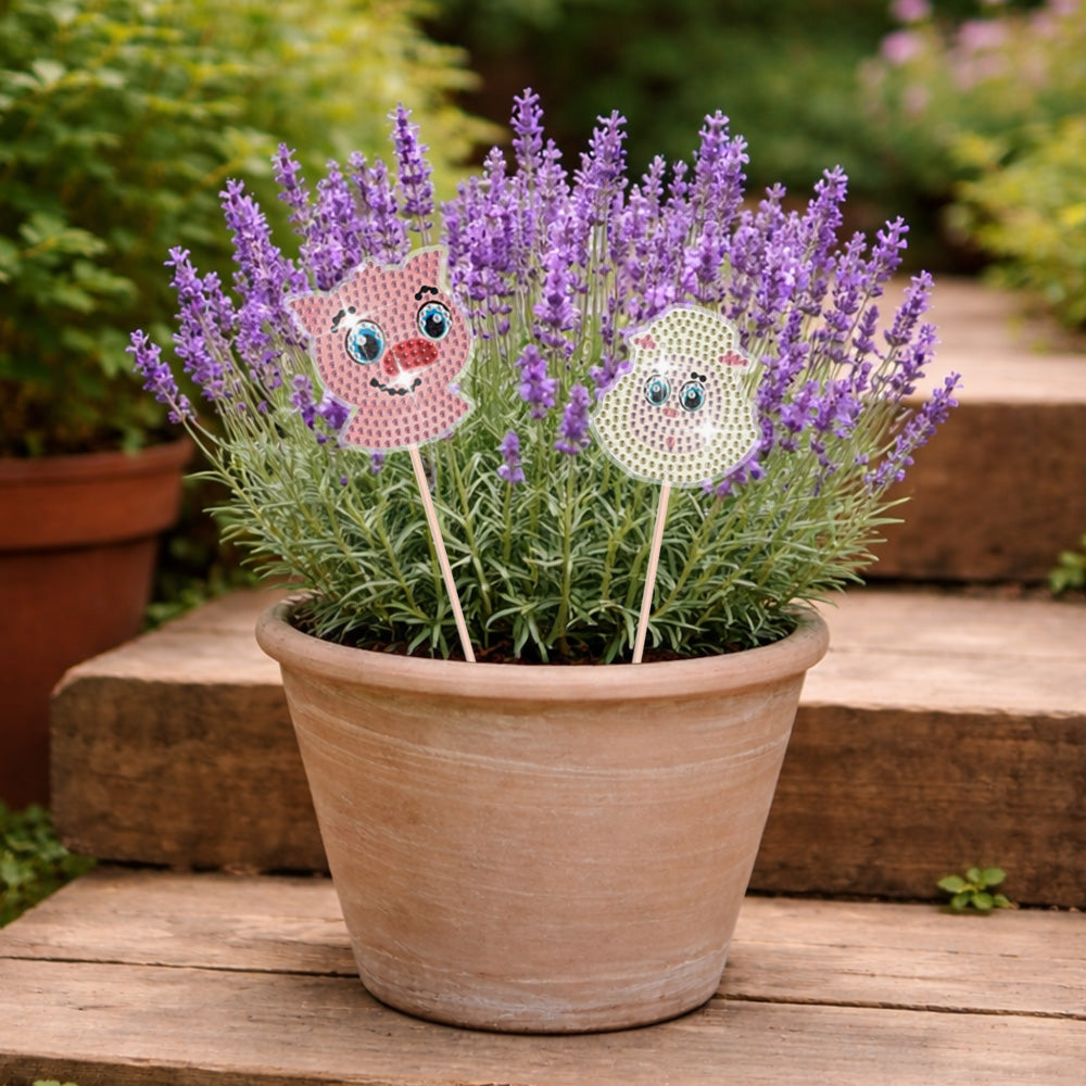 8 Pièces Animaux de Ferme Mignons Broderie Diamant Piquets de Jardin