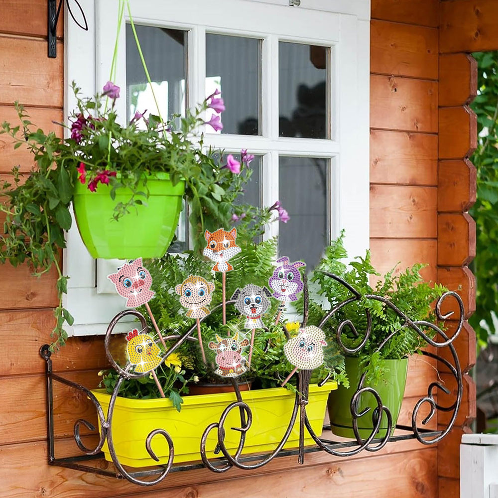 8 Pièces Animaux de Ferme Mignons Broderie Diamant Piquets de Jardin