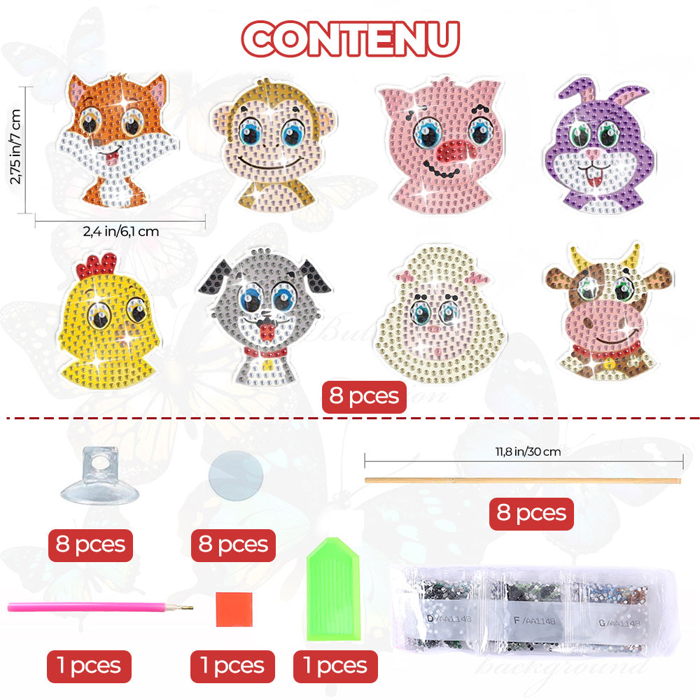 8 Pièces Animaux de Ferme Mignons Broderie Diamant Piquets de Jardin