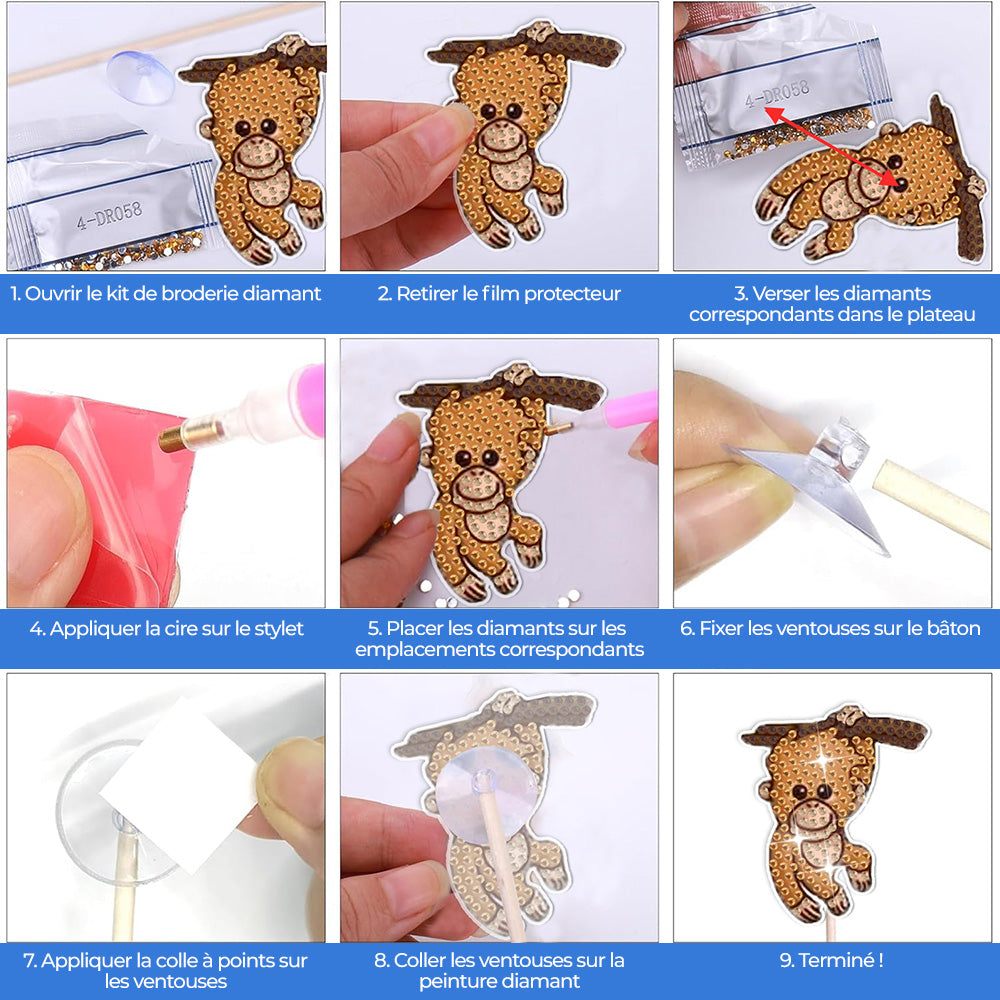 8 Pièces Animaux de Zoo Mignons Broderie Diamant Piquets de Jardin