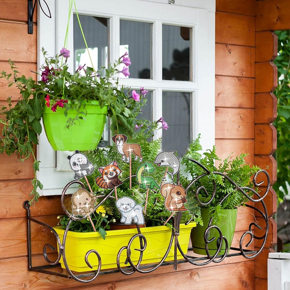 8 Pièces Animaux Heureux Broderie Diamant Piquets de Jardin