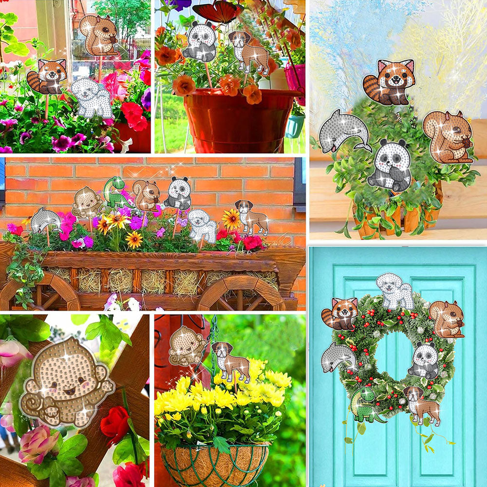 8 Pièces Animaux Heureux Broderie Diamant Piquets de Jardin