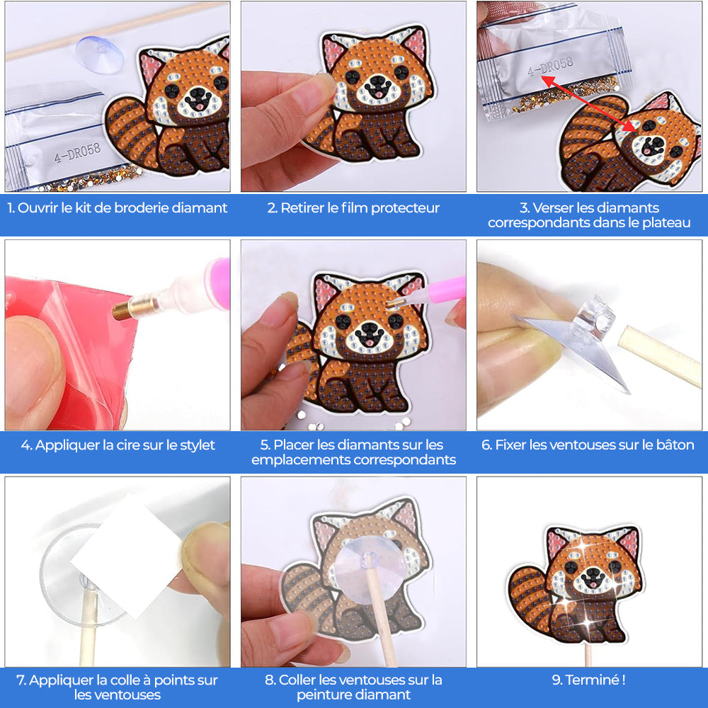 8 Pièces Animaux Heureux Broderie Diamant Piquets de Jardin