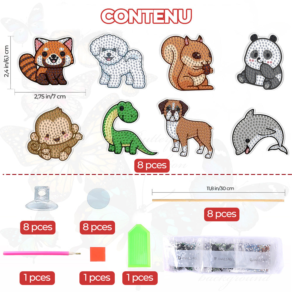 8 Pièces Animaux Heureux Broderie Diamant Piquets de Jardin