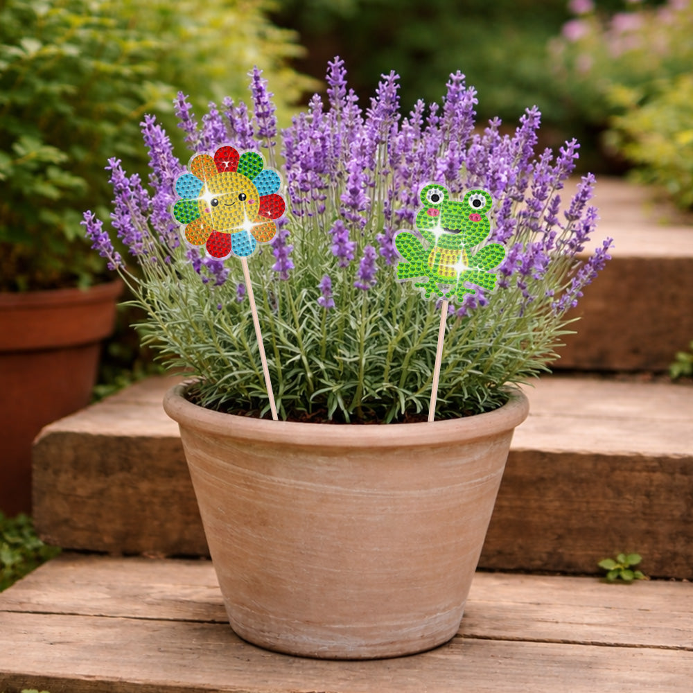 8 Pièces Animaux Mignons Broderie Diamant Piquets de Jardin