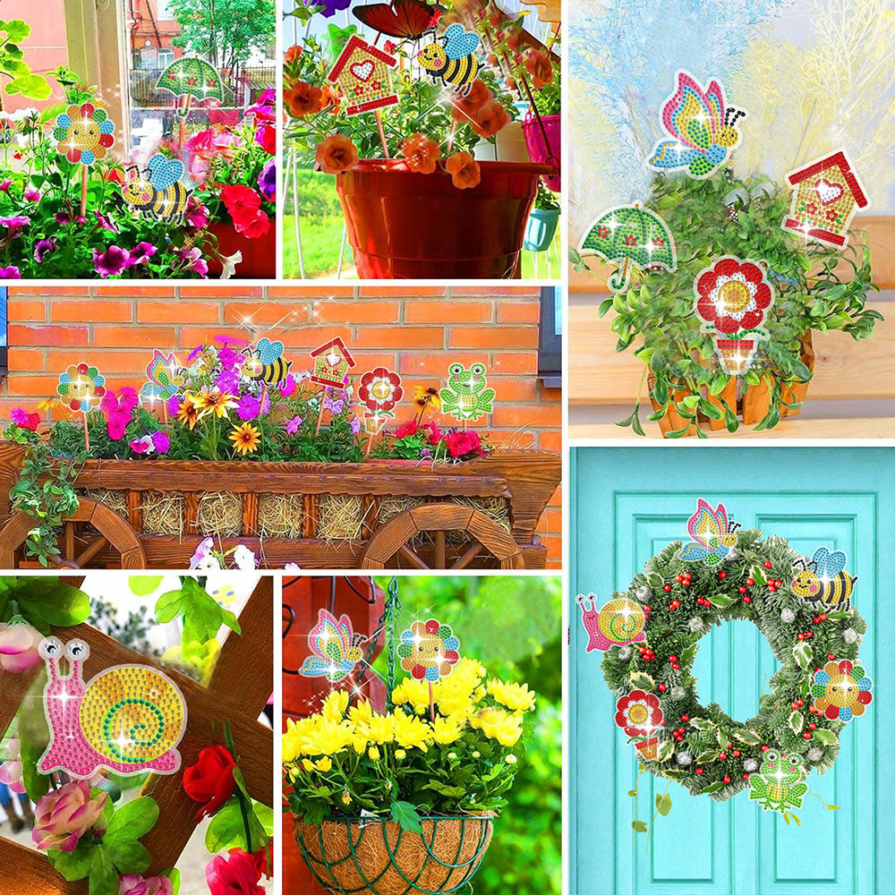 8 Pièces Animaux Mignons Broderie Diamant Piquets de Jardin