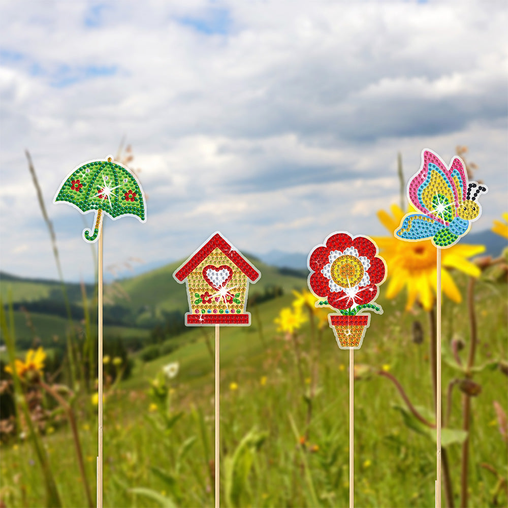 8 Pièces Animaux Mignons Broderie Diamant Piquets de Jardin