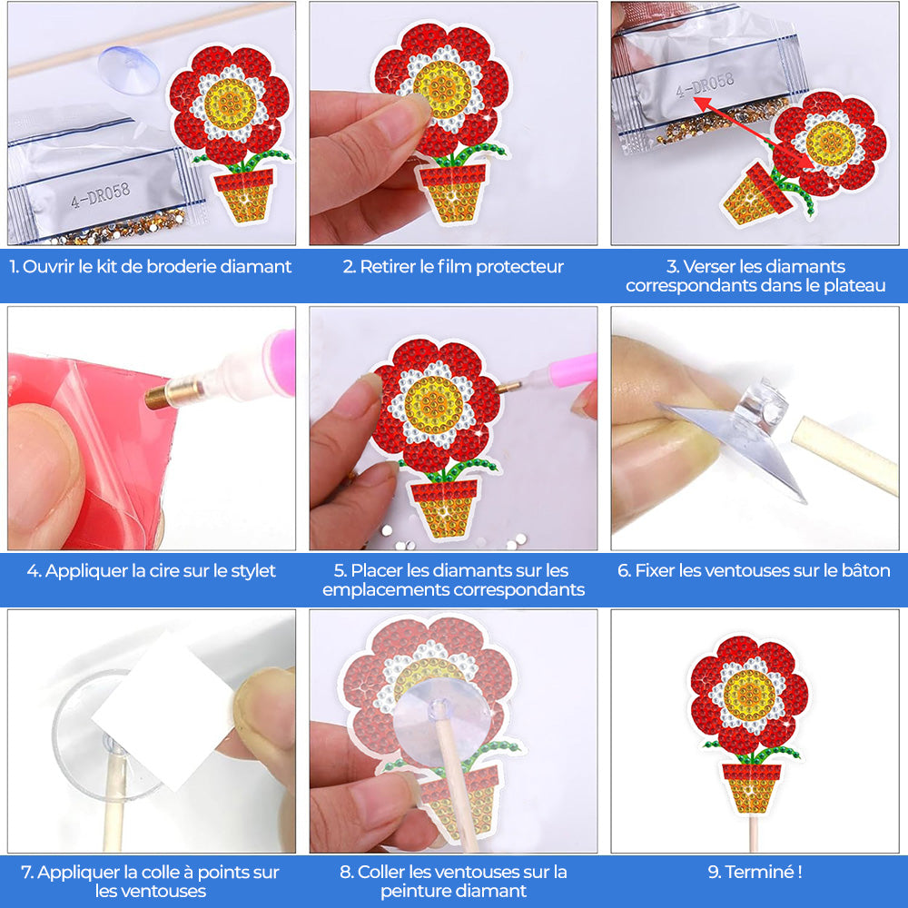 8 Pièces Animaux Mignons Broderie Diamant Piquets de Jardin