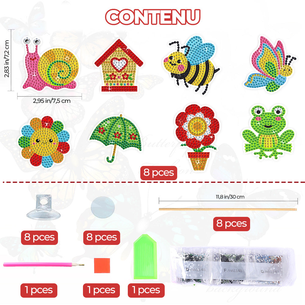 8 Pièces Animaux Mignons Broderie Diamant Piquets de Jardin