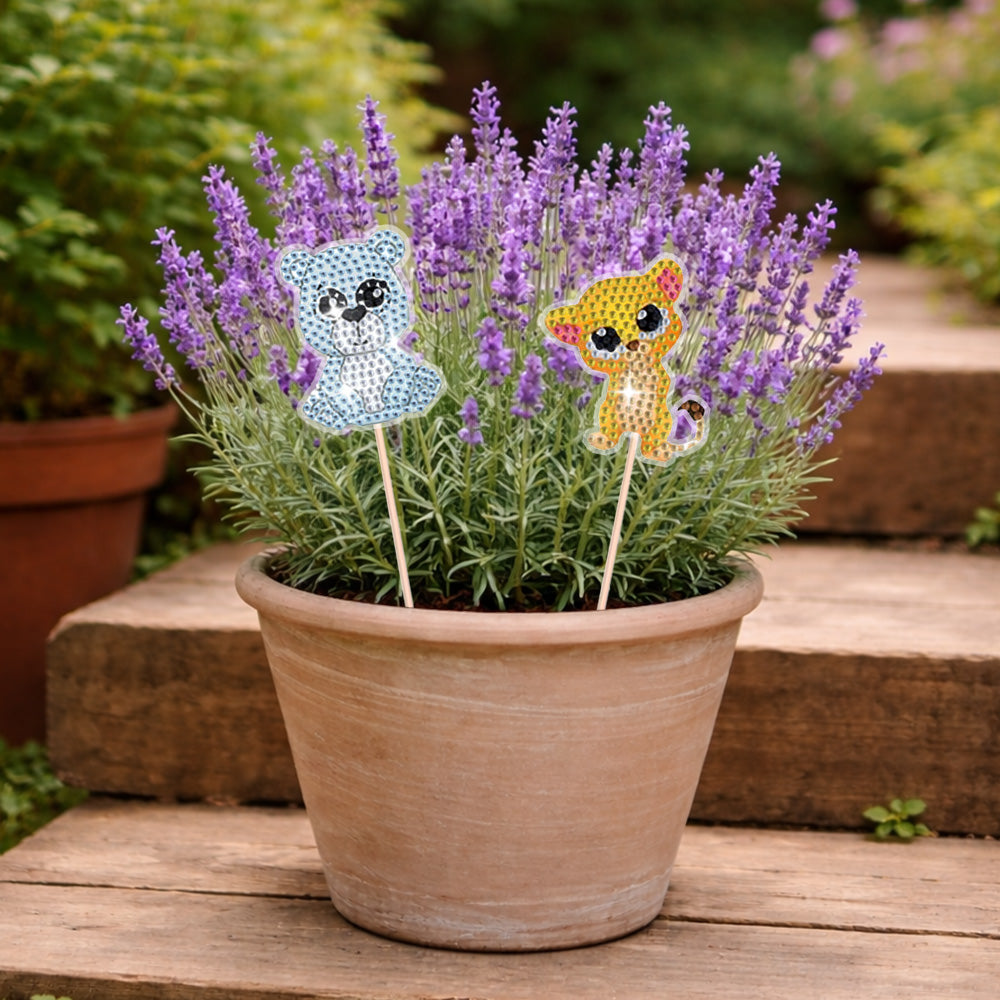 8 Pièces Bébés Animaux Mignons Broderie Diamant Piquets de Jardin