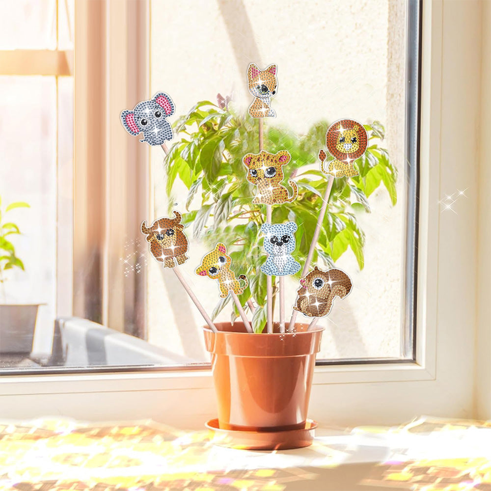 8 Pièces Bébés Animaux Mignons Broderie Diamant Piquets de Jardin