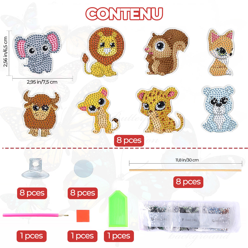 8 Pièces Bébés Animaux Mignons Broderie Diamant Piquets de Jardin