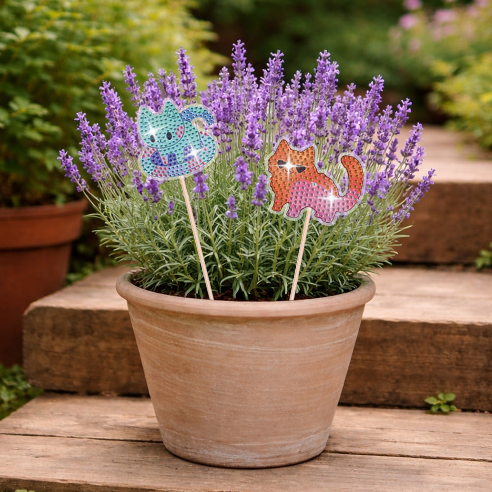 8 Pièces Chats Colorés Broderie Diamant Piquets de Jardin