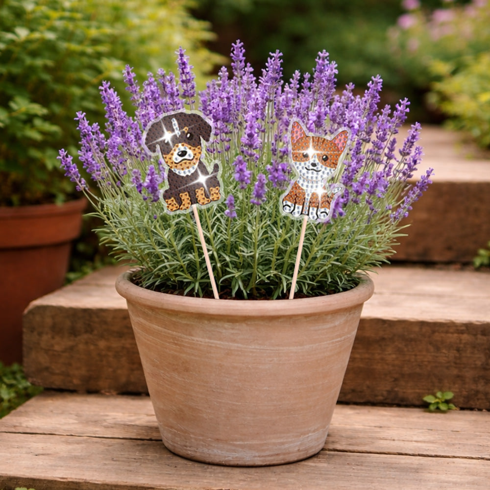8 Pièces Chats et Chiens Broderie Diamant Piquets de Jardin