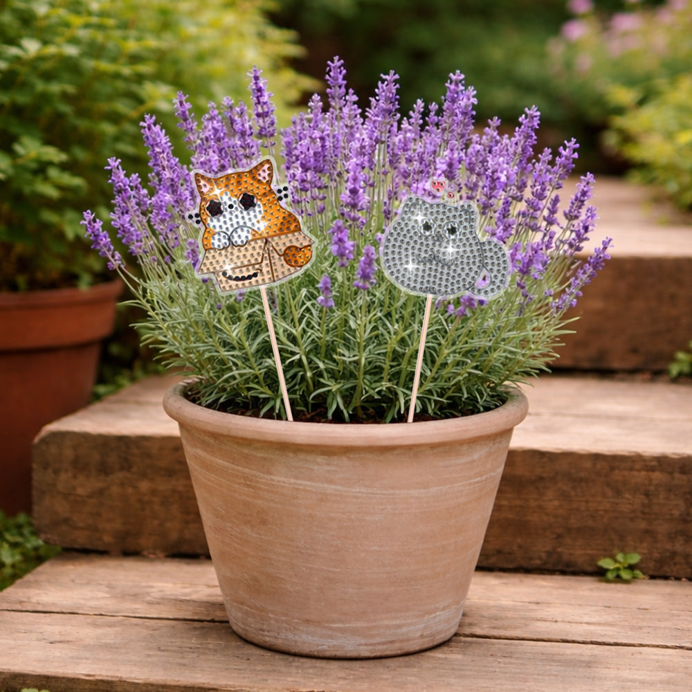 8 Pièces Chats Potelés Broderie Diamant Piquets de Jardin