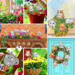 8 Pièces Chats Potelés Broderie Diamant Piquets de Jardin