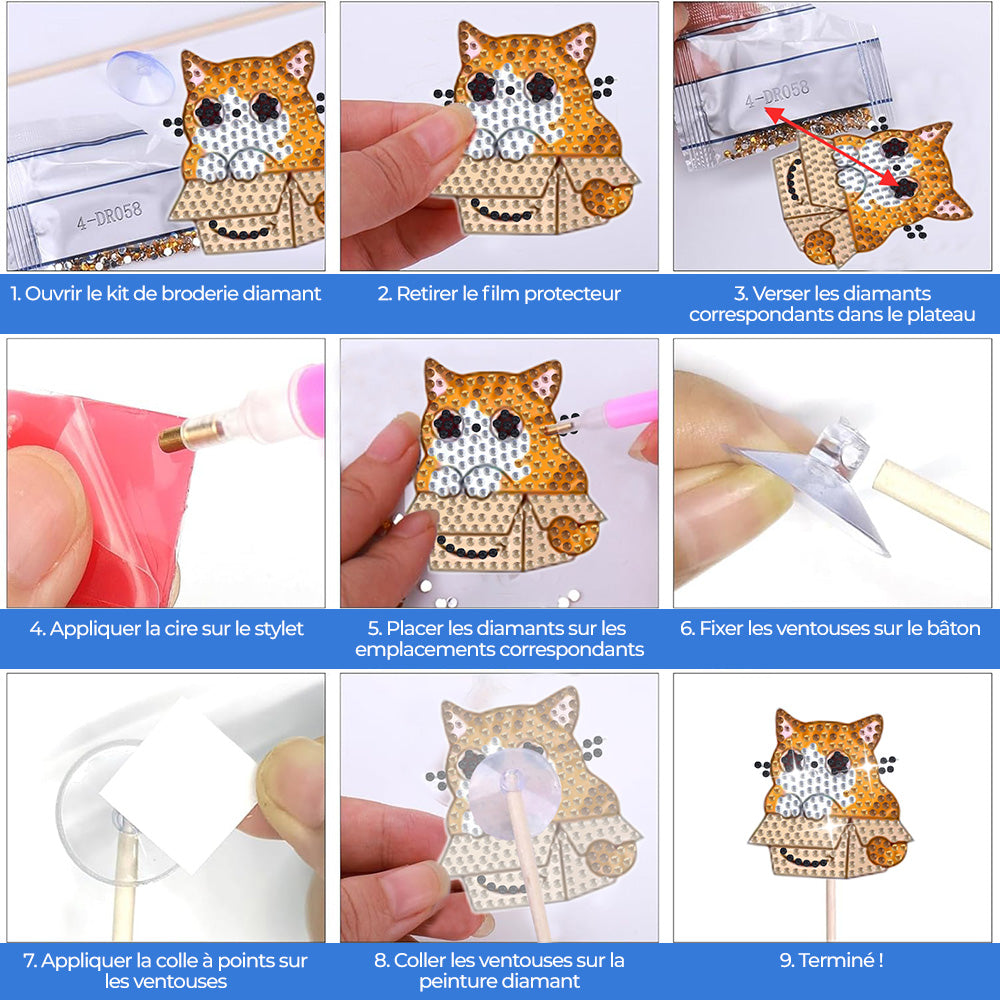 8 Pièces Chats Potelés Broderie Diamant Piquets de Jardin