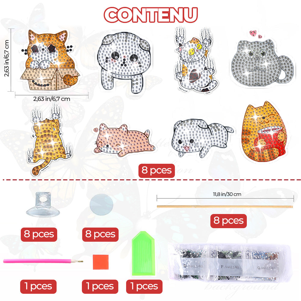 8 Pièces Chats Potelés Broderie Diamant Piquets de Jardin