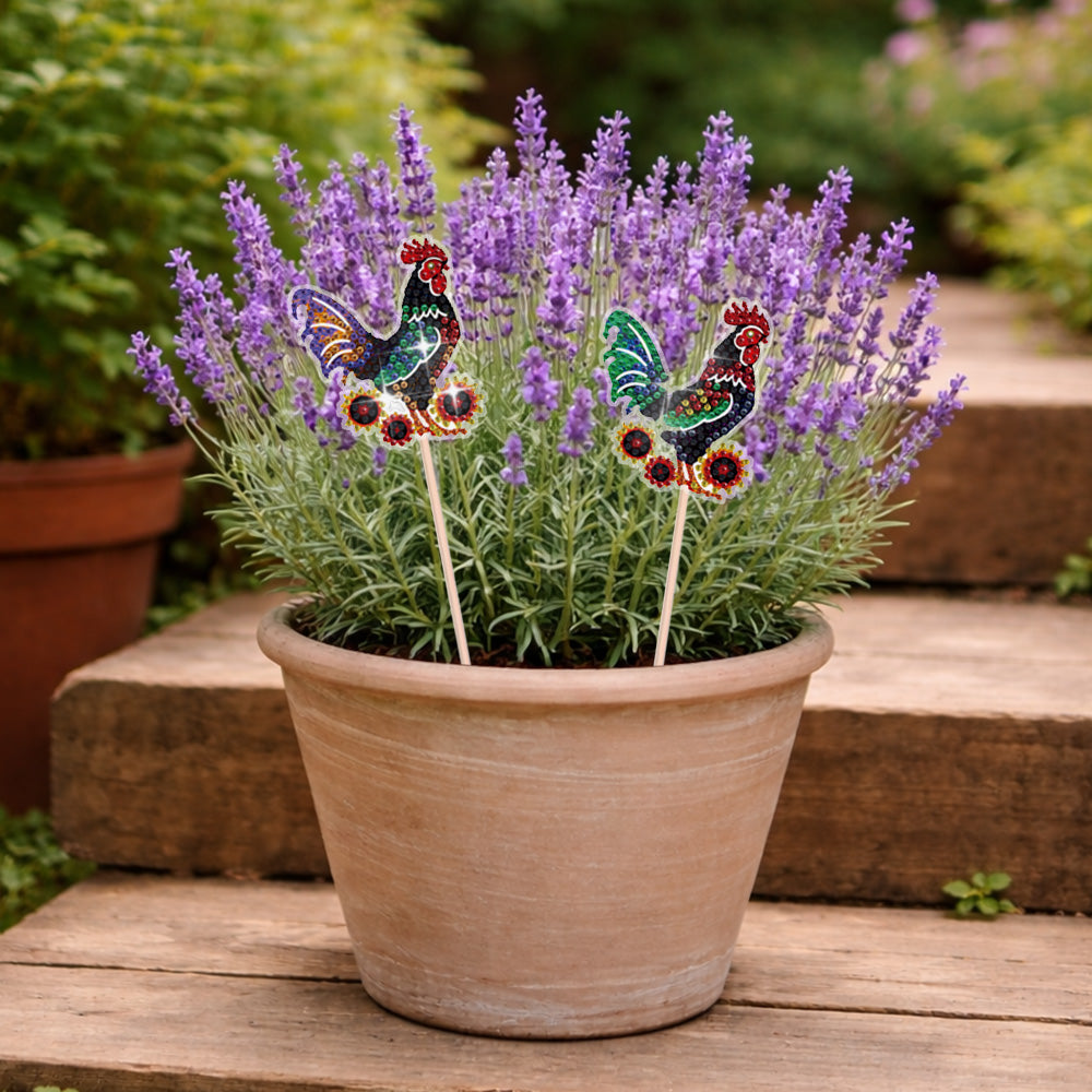8 Pièces Coq Coloré Broderie Diamant Piquets de Jardin