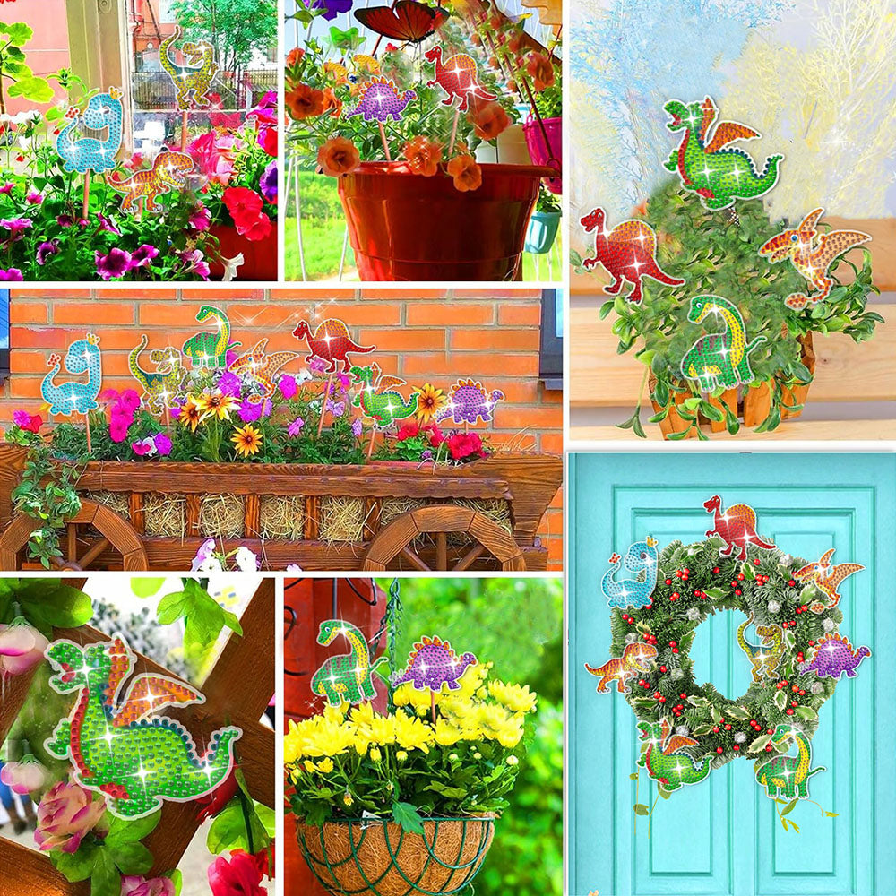 8 Pièces Dinosaures Adorables Broderie Diamant Piquets de Jardin