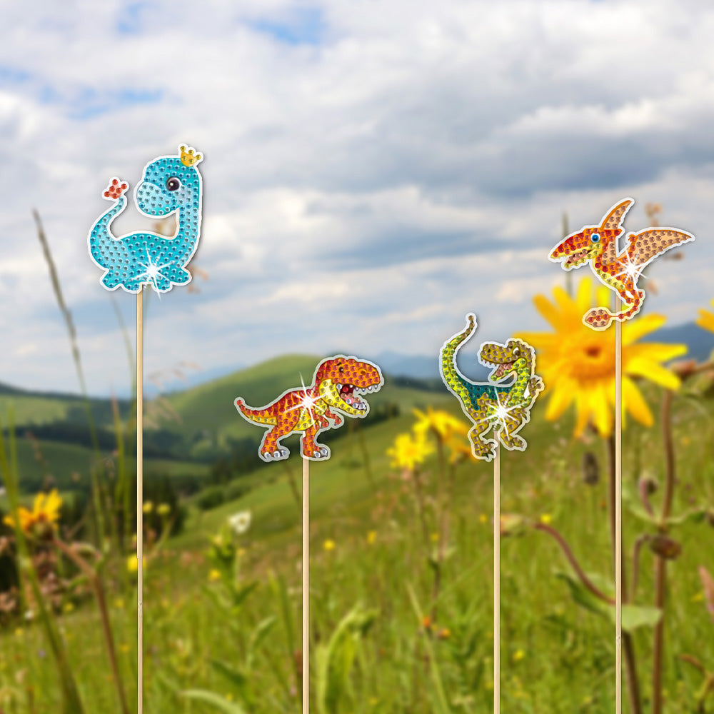 8 Pièces Dinosaures Adorables Broderie Diamant Piquets de Jardin