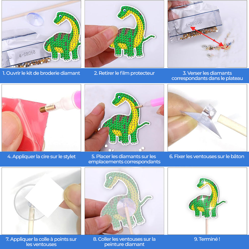 8 Pièces Dinosaures Adorables Broderie Diamant Piquets de Jardin