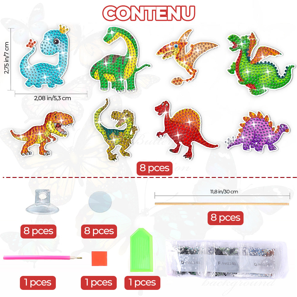 8 Pièces Dinosaures Adorables Broderie Diamant Piquets de Jardin