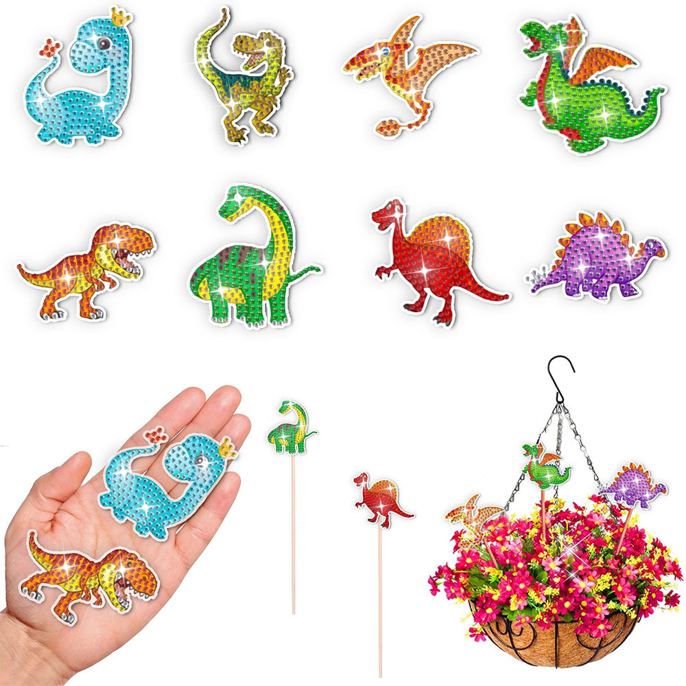 8 Pièces Dinosaures Adorables Broderie Diamant Piquets de Jardin